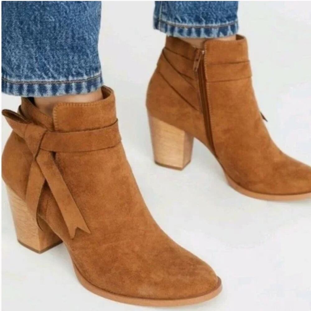 Free People x Faryl Robin | Women’s Alameda Ankle Boot Booties Tan Vegan Bows 8
